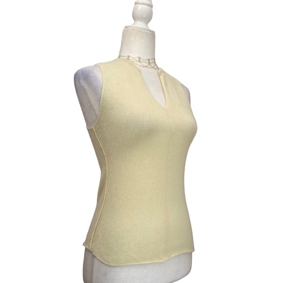 TseSAY Cashmere Split V Neck Sleeveless Sweater in Lemon Chiffon - Picture 1 of 8